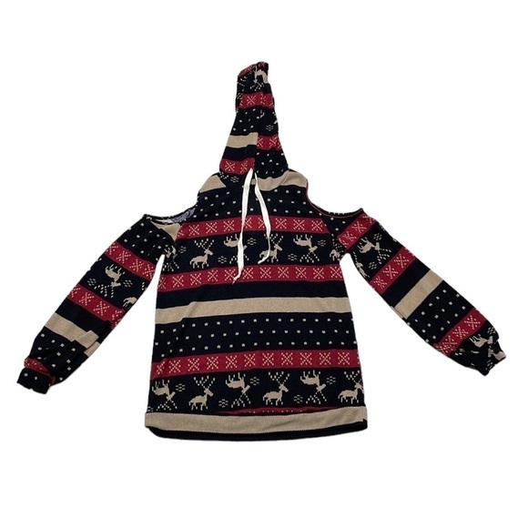 Miss U Sweater Womens Small Black Red NWT Winter Christmas Cold Shoulder Knit - Picture 4 of 14